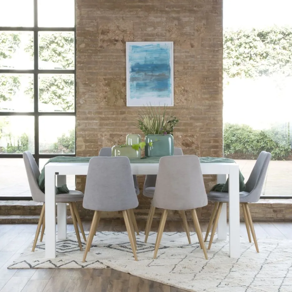 Gael Table à manger rectangulaire extensible 160/210 en bois laqué blanc^Banak Hot
