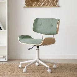 Haru Chaise de bureau rembourrée en vert avec bois et roulettes^Banak Outlet