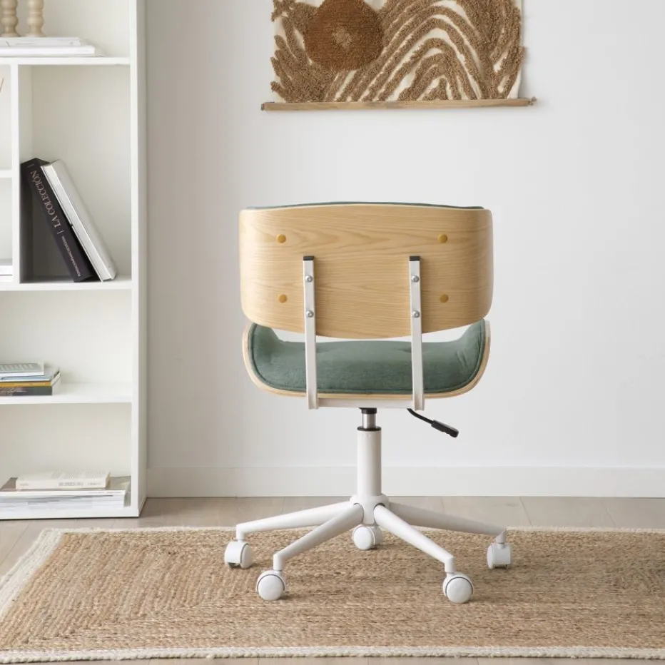 Haru Chaise de bureau rembourrée en vert avec bois et roulettes^Banak Outlet
