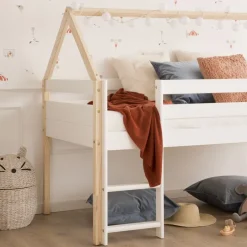 Haus Cama alta con tobog&aacute;n para colch&oacute;n de 90x190 lacada en blanco y natural^Banak Sale