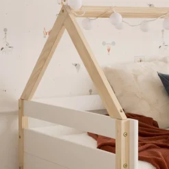 Haus Cama alta con tobogán para colchón de 90x190 lacada en blanco y natural^Banak Sale