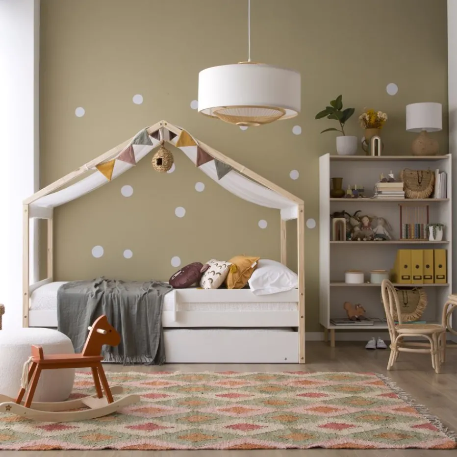 Haus Cama con forma de casa y somier de arrastre para colchón de 90x190 lacada e^Banak Outlet