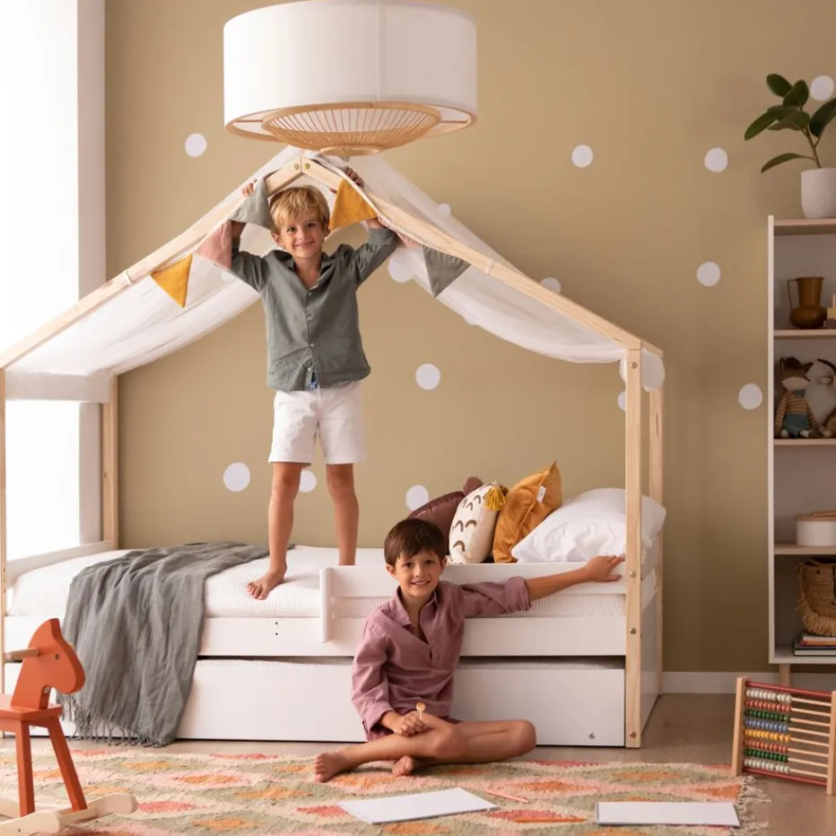 Haus Cama con forma de casa y somier de arrastre para colchón de 90x190 lacada e^Banak Outlet