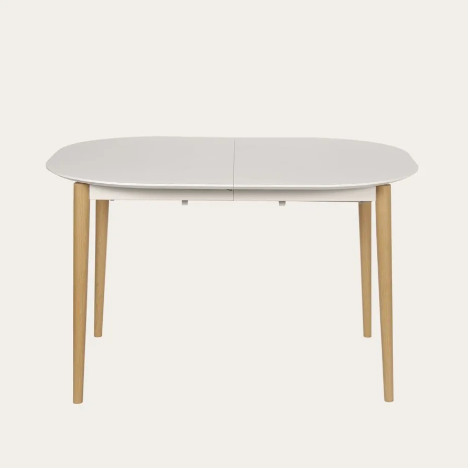 Icara Mesa de comedor extensible ovalada 120/220 lacada en blanco y natural^Banak Hot