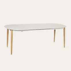 Icara Mesa de comedor extensible ovalada 120/220 lacada en blanco y natural^Banak Hot