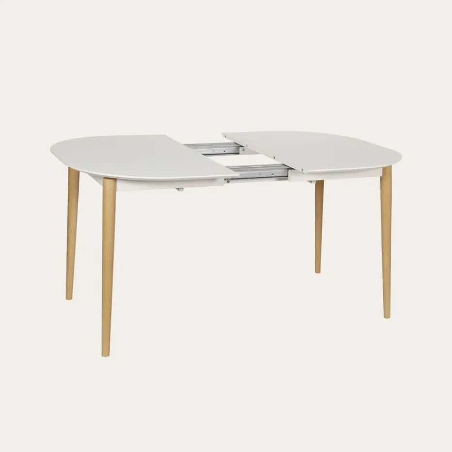 Icara Mesa de comedor extensible ovalada 120/220 lacada en blanco y natural^Banak Hot