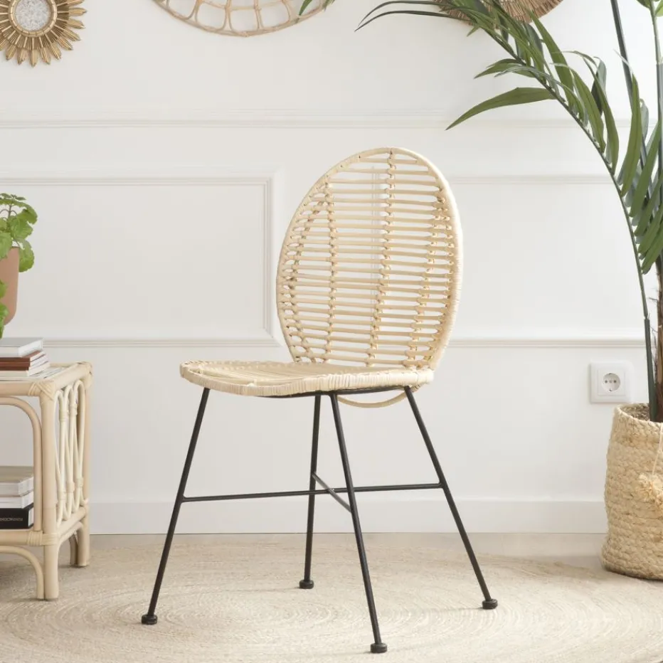 Ille Chaise en rotin naturel et métal^Banak Online
