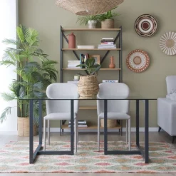 Irune Table &agrave; manger en métal gris anthracite et verre de 160x95^Banak Outlet