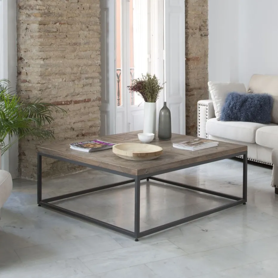 Irune Table basse en bois massif et métal carrée^Banak Online