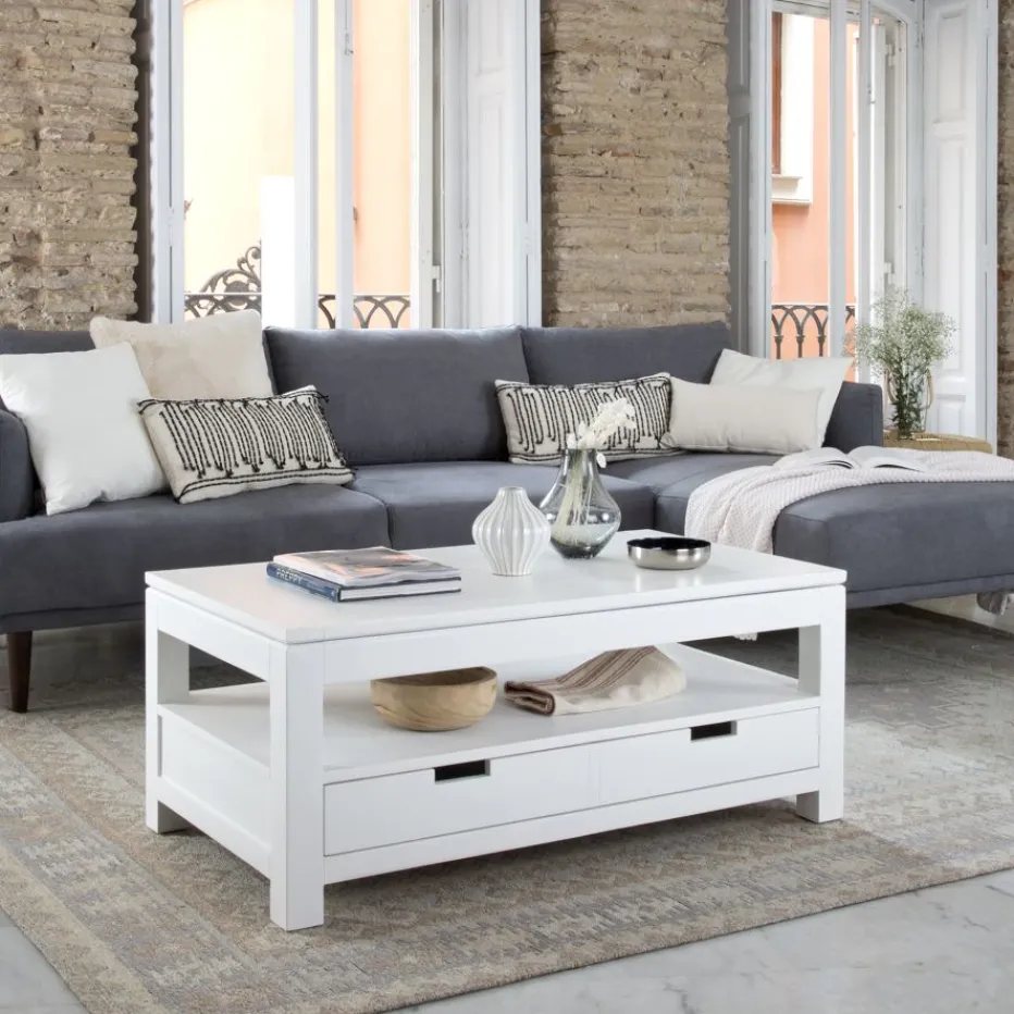 Jil Table basse relevable en bois laqué blanc^Banak New