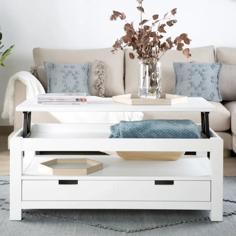 Jil Table basse relevable en bois laqué blanc^Banak New