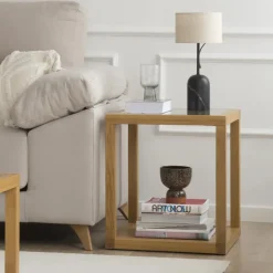 Juliet Table d'appoint en bois et verre couleur chêne naturel^Banak Online
