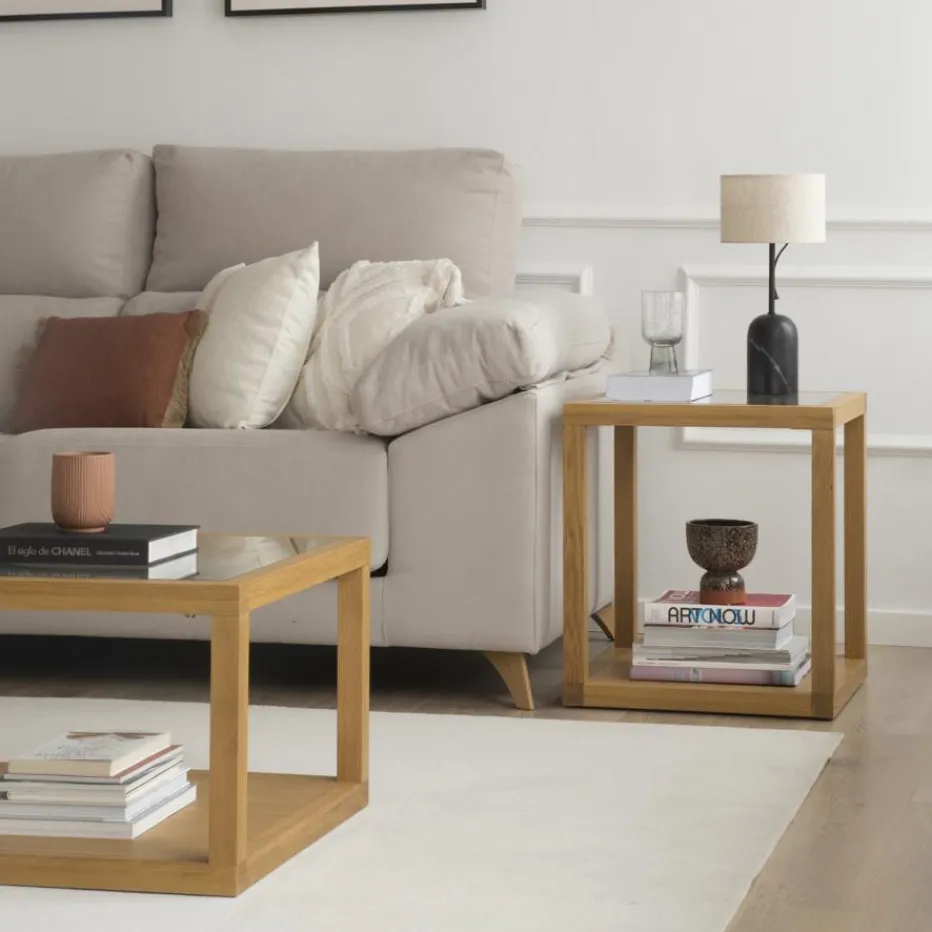 Juliet Table d'appoint en bois et verre couleur chêne naturel^Banak Online
