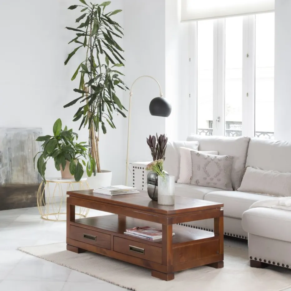 Kenia Table basse relevable en bois couleur teck^Banak New