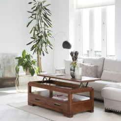 Kenia Table basse relevable en bois couleur teck^Banak New