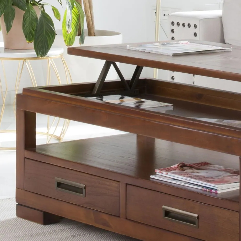 Kenia Table basse relevable en bois couleur teck^Banak New
