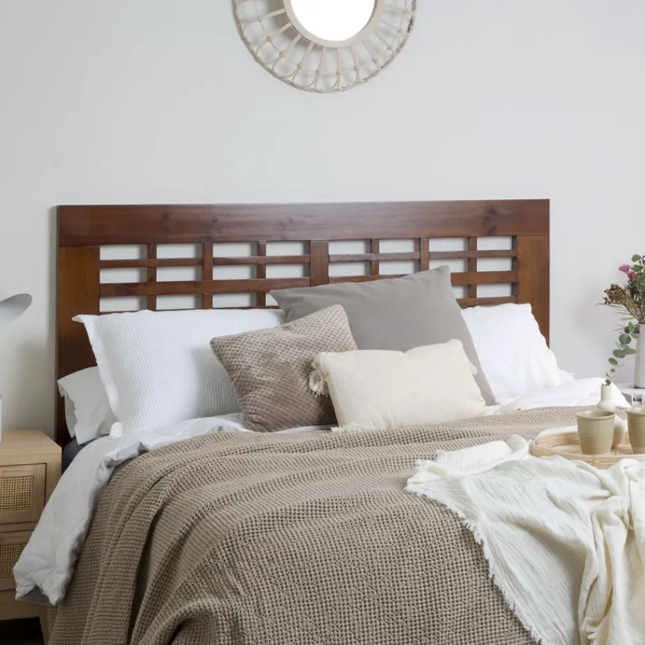 Kenia Tête de lit en bois massif pour lit de 150 et 160 couleur teck^Banak Sale