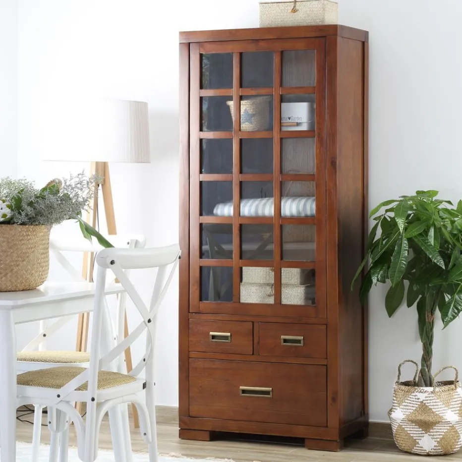 Kenia Vitrine individuelle en bois de couleur teck^Banak Online