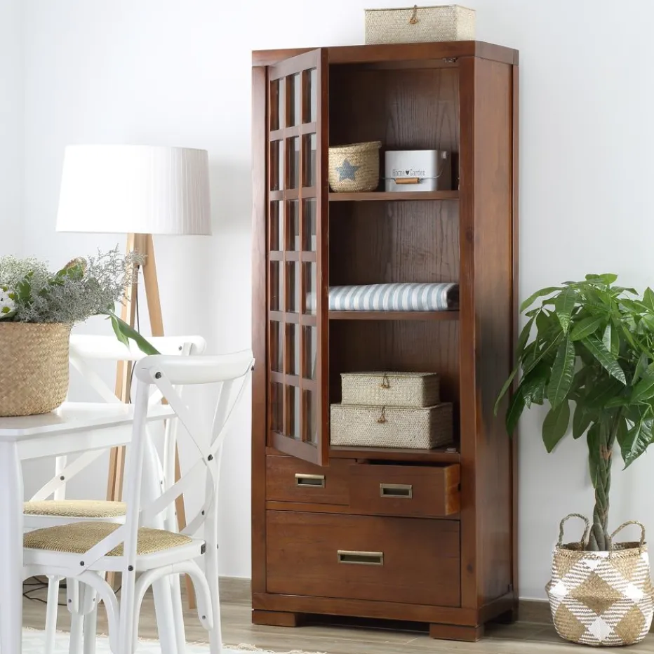 Kenia Vitrine individuelle en bois de couleur teck^Banak Online