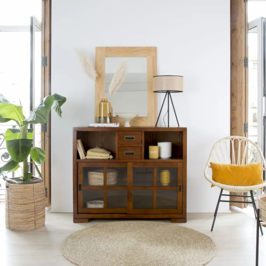 Kenia Vitrine étroite en bois couleur teck.^Banak Clearance