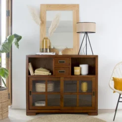 Kenia Vitrine étroite en bois couleur teck.^Banak Clearance