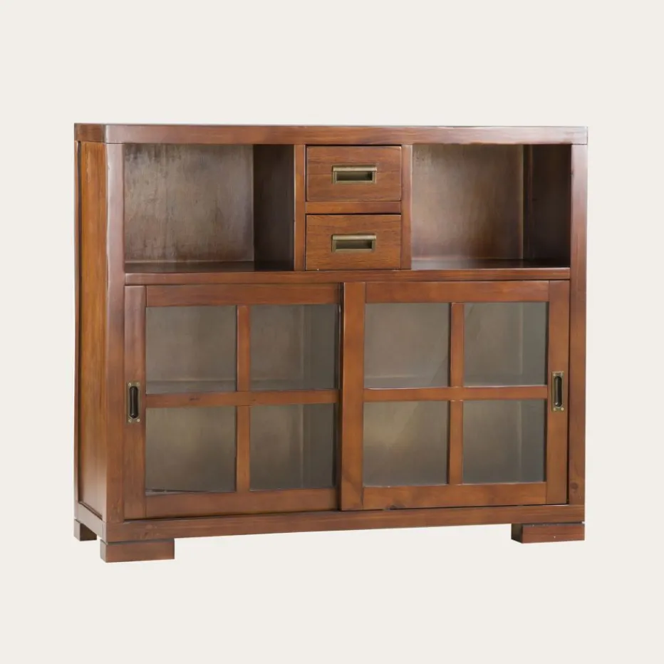 Kenia Vitrine étroite en bois couleur teck.^Banak Clearance