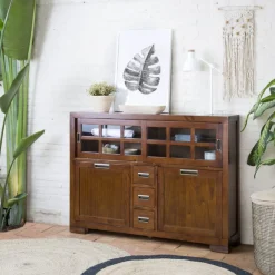 Kenia Vitrine étroite en bois de teck de 145 cm^Banak New