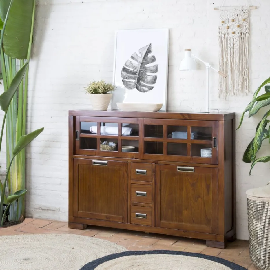 Kenia Vitrine étroite en bois de teck de 145 cm^Banak New