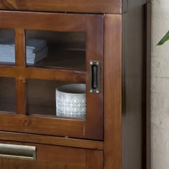 Kenia Vitrine étroite en bois de teck de 145 cm^Banak New