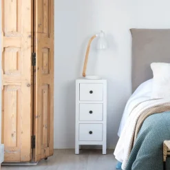 Khai Table de chevet étroite en bois laqué blanc^Banak Clearance