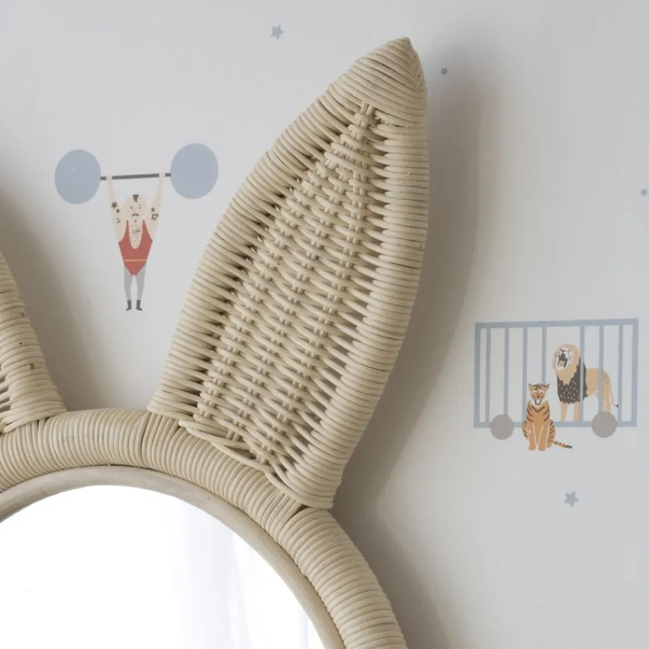 Lapin Miroir mural rond en forme de lapin en rotin naturel^Banak Sale