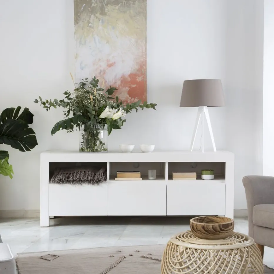 Liland Meuble tv laqué en blanc^Banak