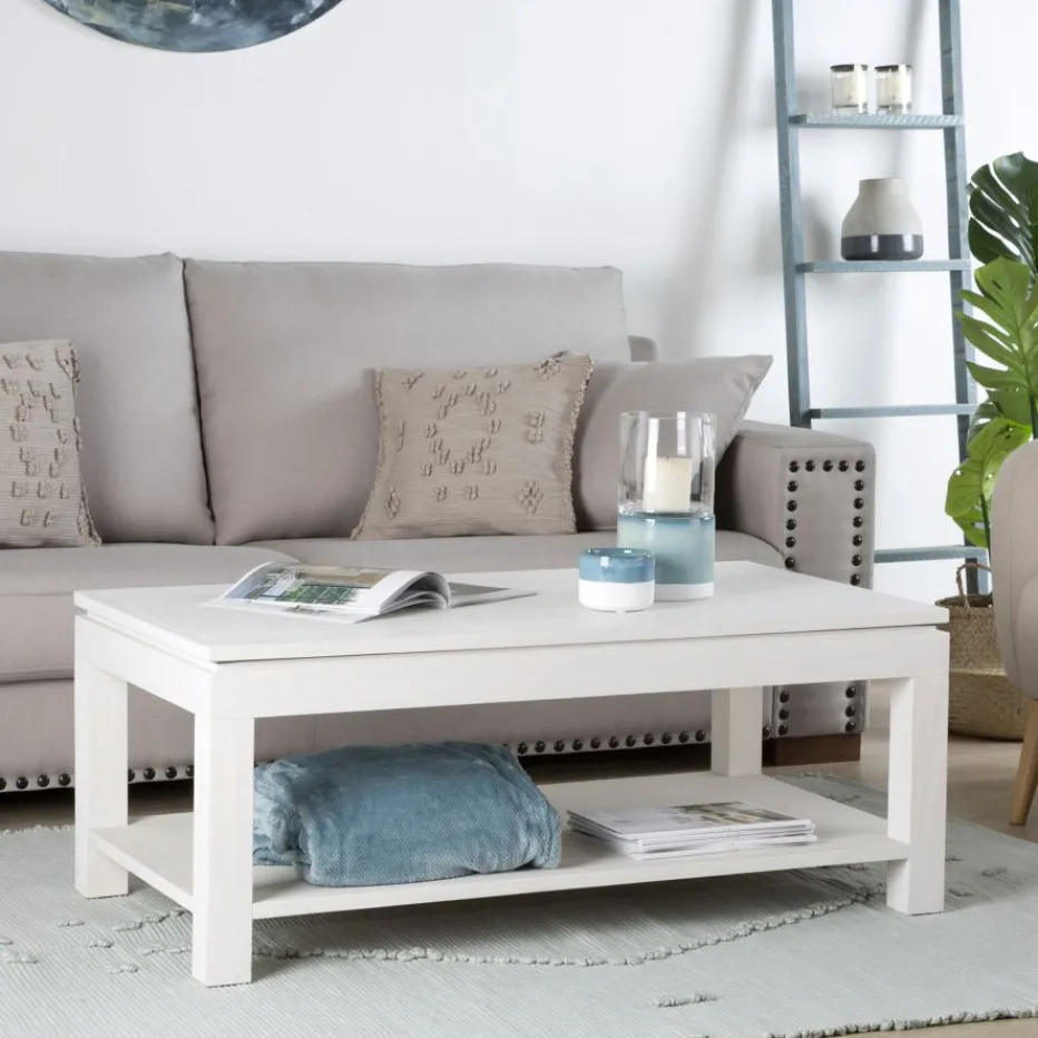 Liland Table basse relevable en bois laqué blanc^Banak