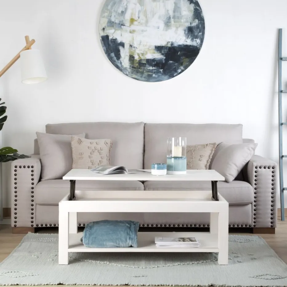 Liland Table basse relevable en bois laqué blanc^Banak