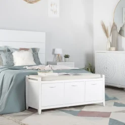 Loen Banc avec rangement et coussins laqué en blanc^Banak Online