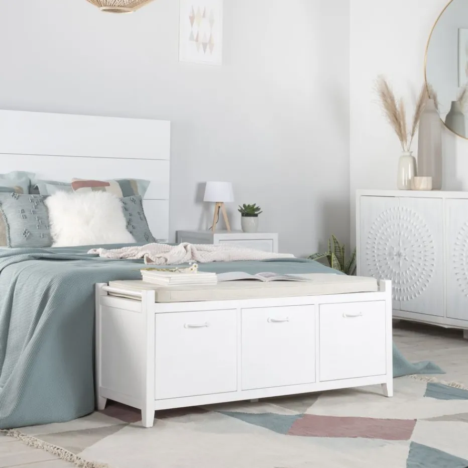 Loen Banc avec rangement et coussins laqué en blanc^Banak Online