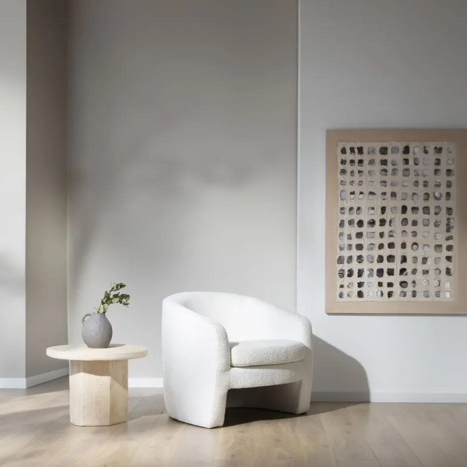 Magna Fauteuil tapissé bouclette blanche^Banak Outlet