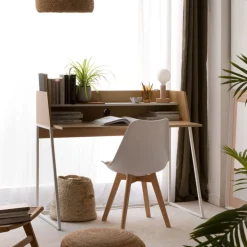 Matisse Bureau en chêne clair et métal blanc avec étagère^Banak Sale