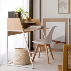 Matisse Bureau en chêne clair et métal blanc avec étagère^Banak Sale