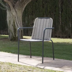 Mink Chaise de jardin en corde de couleur taupe et en aluminium graphite^Banak New