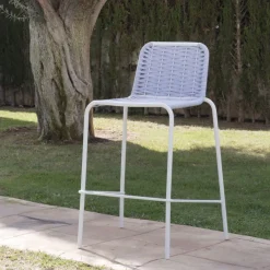 Mink Tabouret de jardin en corde grise et aluminium blanc^Banak Hot
