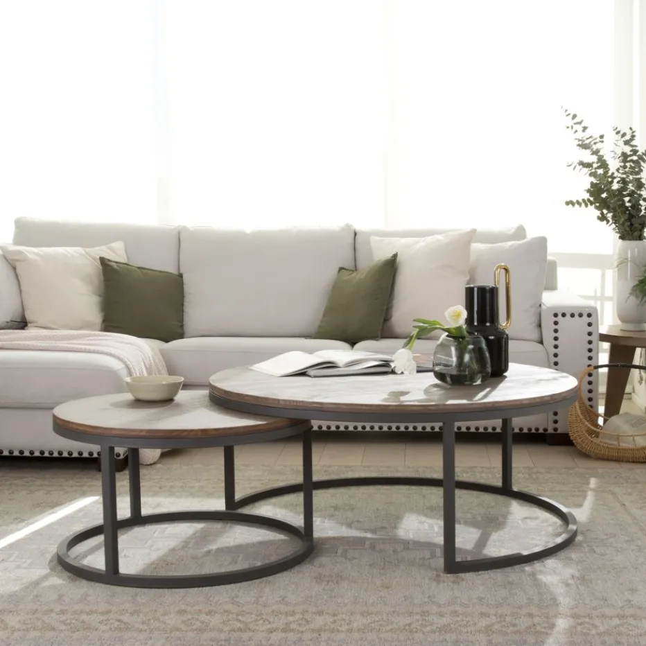 Nadine Set de 2 tables basses en bois massif et métal^Banak Outlet