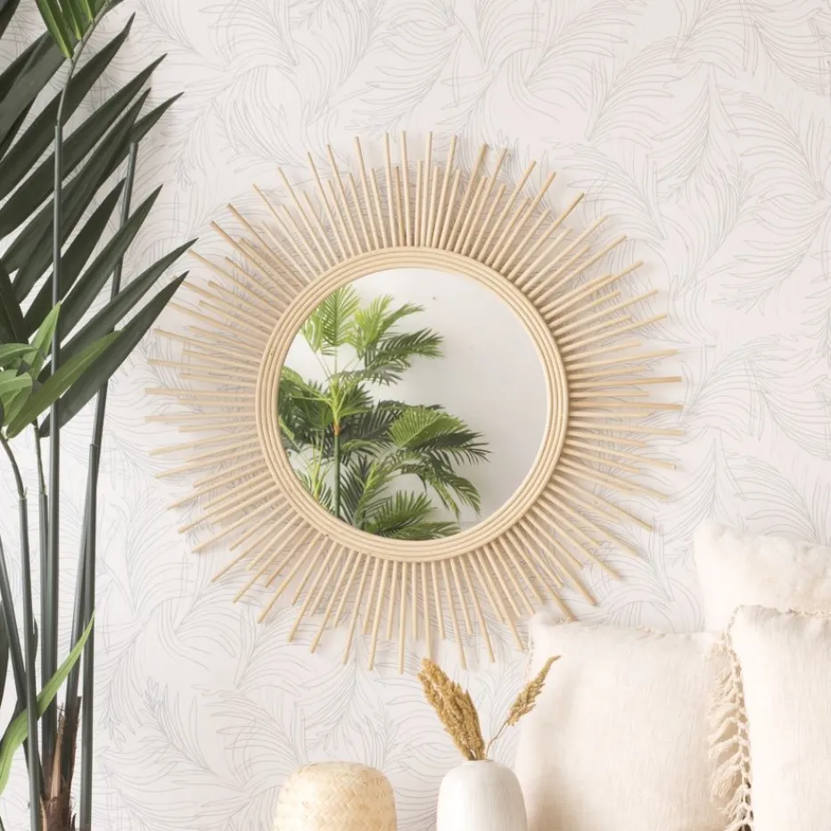 Neiva Miroir rond mural en rotin naturel^Banak Clearance