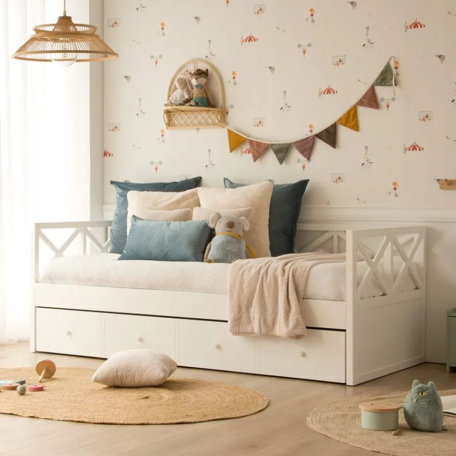 Niza Lit gigogne laqué en blanc pour matelas de 90^Banak Clearance