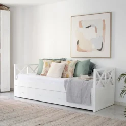 Niza Lit gigogne laqué en blanc pour matelas de 90^Banak Clearance