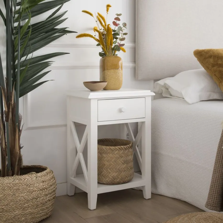 Niza Table de chevet laqué en blanc^Banak Sale