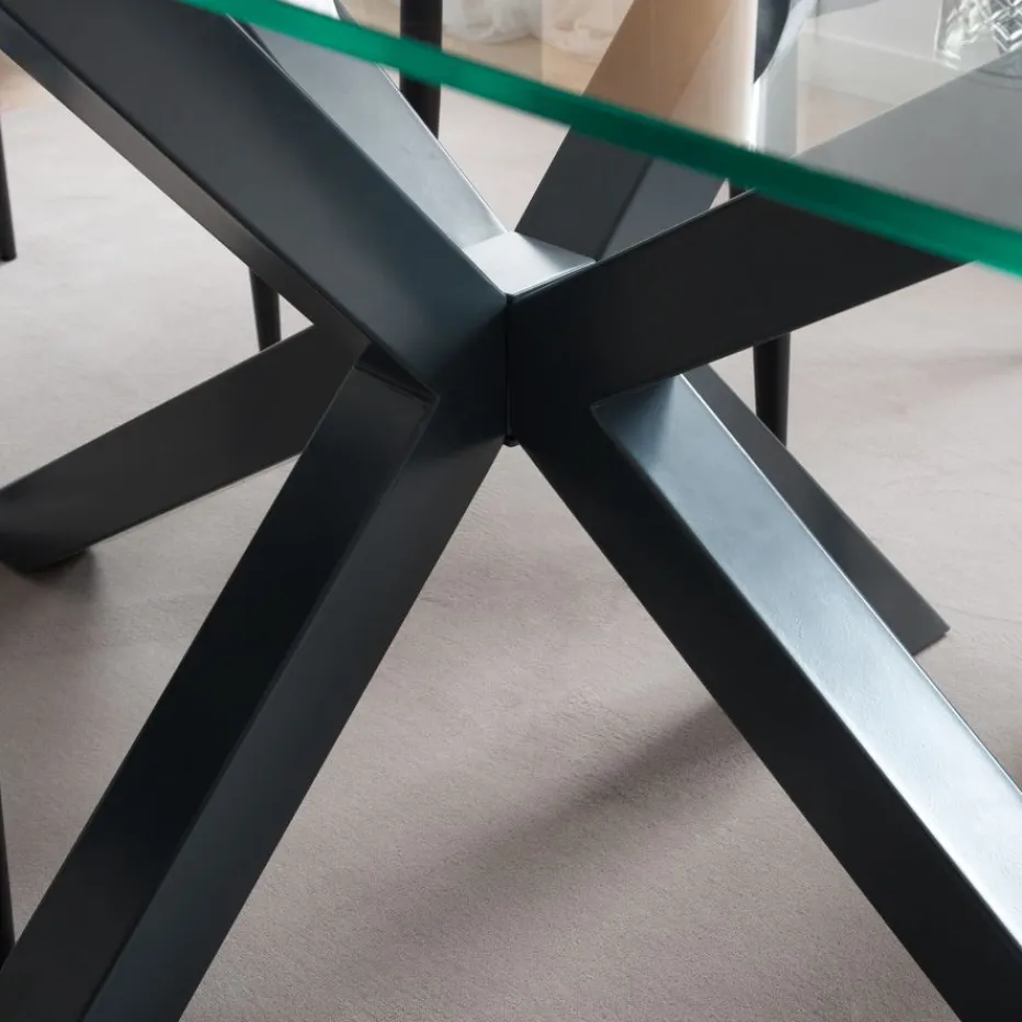 Nurma Mesa de comedor de metal gris antracita y cristal de 160x90^Banak Discount