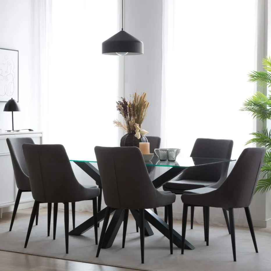 Nurma Mesa de comedor de metal gris antracita y cristal de 160x90^Banak Discount