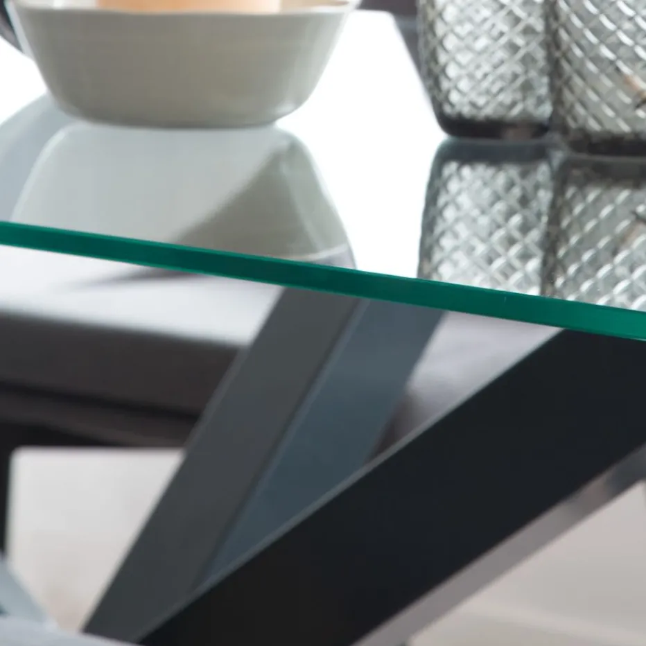 Nurma Mesa de comedor de metal gris antracita y cristal de 160x90^Banak Discount