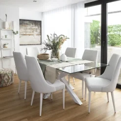 Nurma Table à manger en bois laqué blanc et verre de 160x95^Banak New